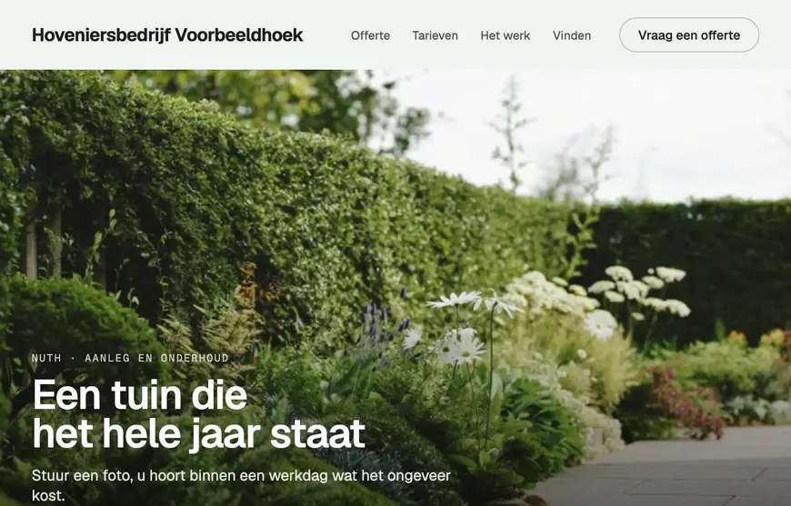 Hoveniersbedrijf Voorbeeldhoek op een laptopscherm